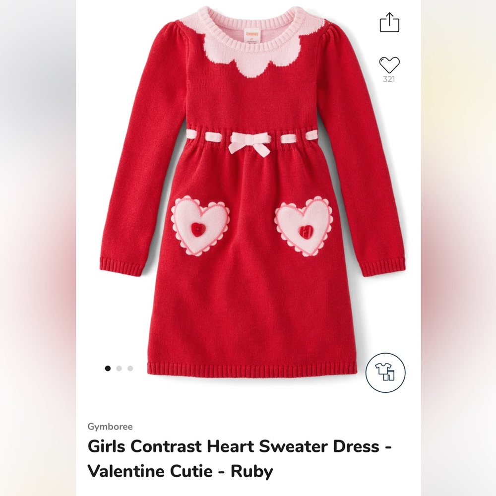 Gymboree Girls’ Valentine’s Day Dress- Girls Contrast Heart Sweater Dress - Ruby